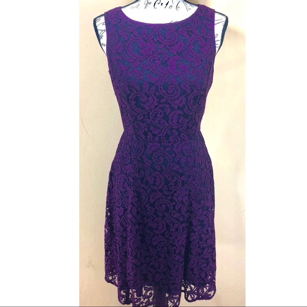 | Adrianna Papell | purple lace cocktail dress 6